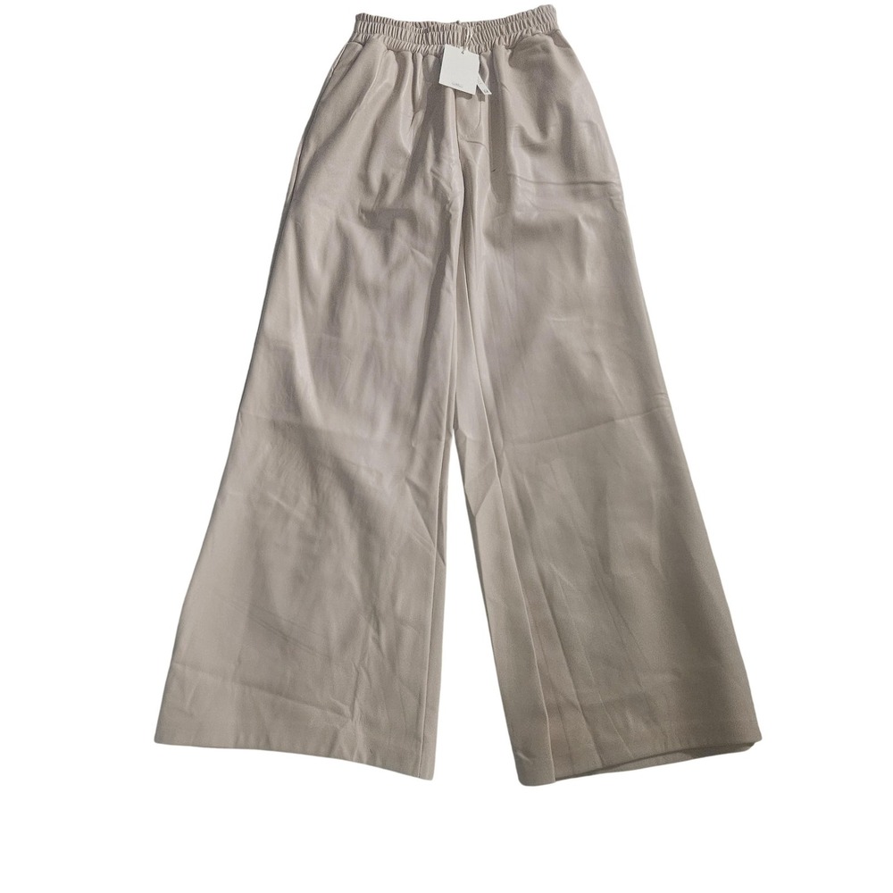 Milio Milano Pants Womens Small Beige Faux Leather Elastic Waist Wide Leg Italy